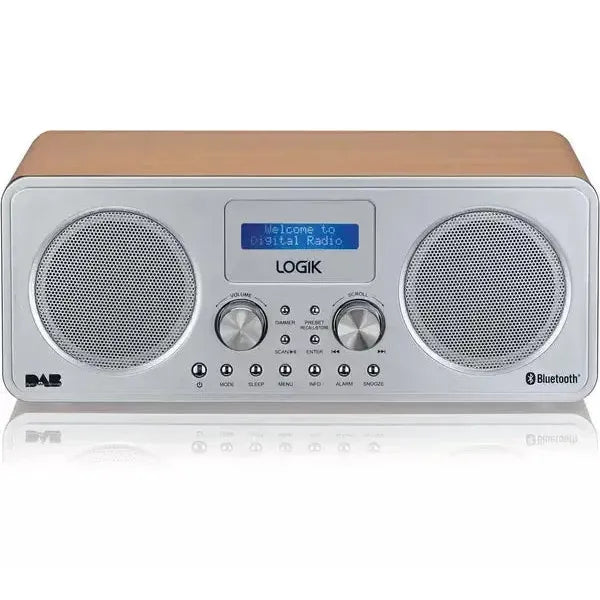 Logik Portable LCD Display DAB+ FM Bluetooth Aux-In Radio Silver/Wood L75DAB20
