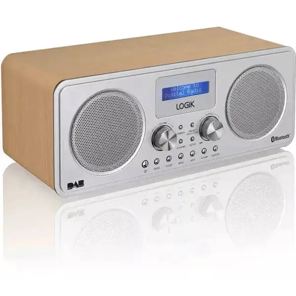 Logik Portable LCD Display DAB+ FM Bluetooth Aux-In Radio Silver/Wood L75DAB20