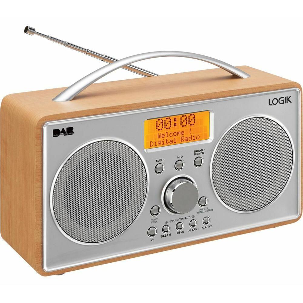 Logik Portable DAB+/FM Radio with Alarm. Silver & Wood finish - L55DAB15, L55DAB15, 5017416520416 -Techedge