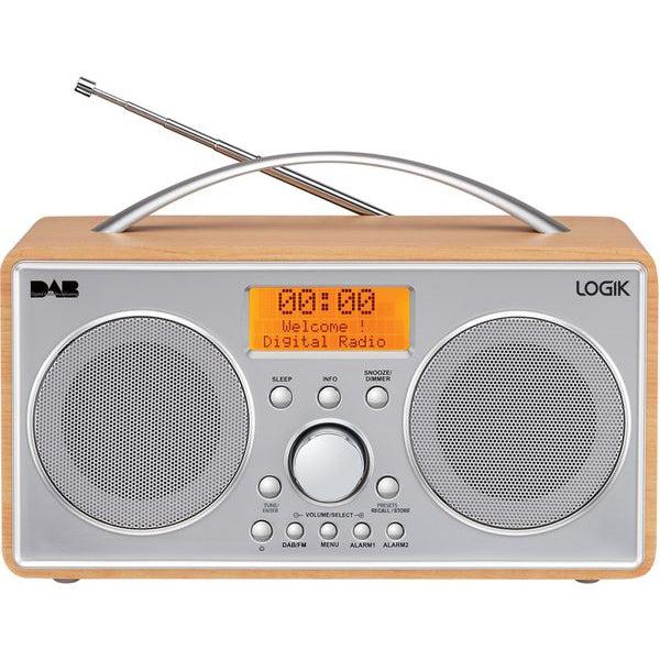 Logik Portable DAB+/FM Radio with Alarm. Silver & Wood finish - L55DAB15, L55DAB15, 5017416520416 -Techedge