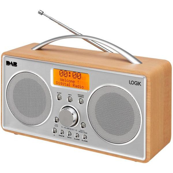 Logik Portable DAB+/FM Radio with Alarm. Silver & Wood finish - L55DAB15, L55DAB15, 5017416520416 -Techedge