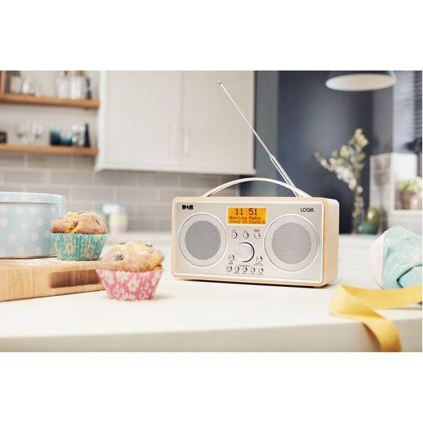Logik Portable DAB+/FM Radio with Alarm. Silver & Wood finish - L55DAB15, L55DAB15, 5017416520416 -Techedge